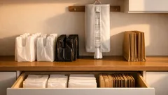 レジ袋・ポリ袋・紙袋が散らからない収納術、たたむ・まとめる・吊るすで1枚ずつ取り出す